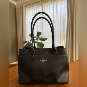 Coach Black Leather Shoulder Bag with Gold Accents